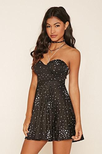 Forever21 Women's  Strapless Petal Print Dress