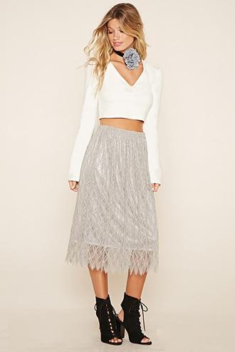 Love21 Women's  Grey Contemporary Lace Midi Skirt