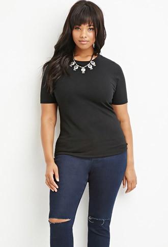 Forever21 Plus Women's Black Plus Size Classic Ribbed Top