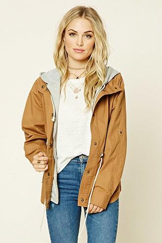 Love21 Women's  Camel & Heather Grey Contemporary Utility Jacket