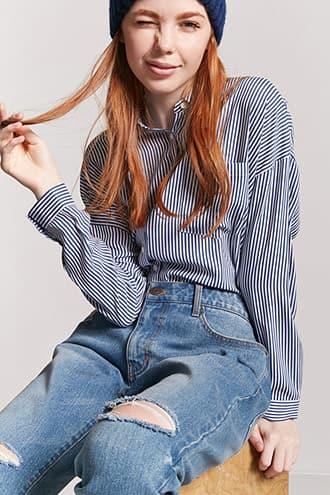 Forever21 Stripe Dolman-sleeve Shirt