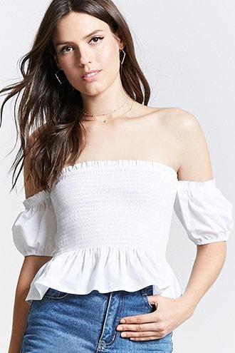 Forever21 Smocked Poplin Crop Top
