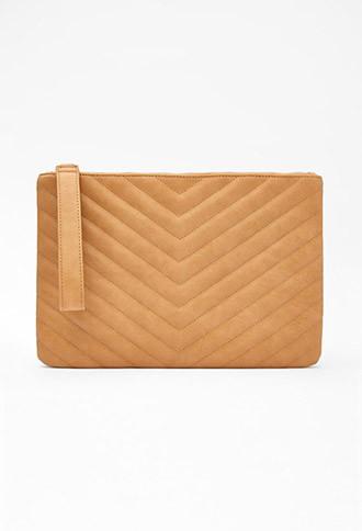 Forever21 Chevron-quilted Faux Leather Clutch (tan)