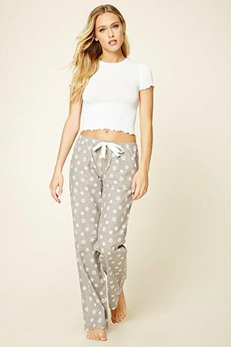 Forever21 Women's  Grey & White Snowflake Print Pj Pants