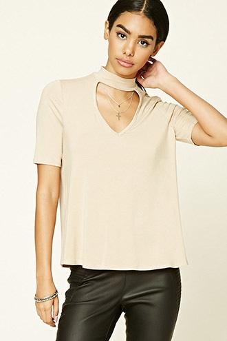 Forever21 Women's Mock Neck Keyhole Cutout Top