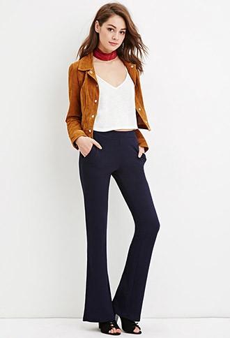 Forever21 Women's  Navy Texture Flared Pants