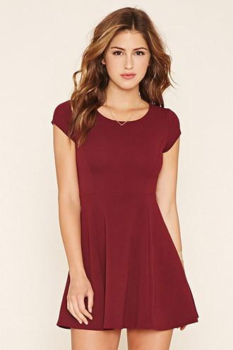 Forever21 Women's  Burgundy Textured Skater Dress
