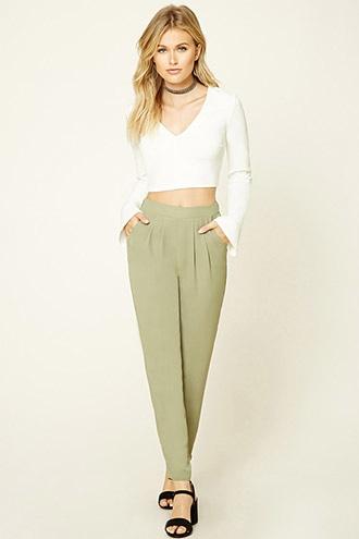 Forever21 Women's  Heather Olive Contemporary Pleated Pants