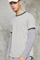 21 Men Men's  Heather Grey & Green Slub Knit Ringer Tee