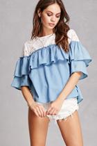 Forever21 Tassels N Lace Chambray Top