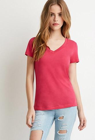 Forever21 Women's  Classic V-neck Tee (fuchsia)