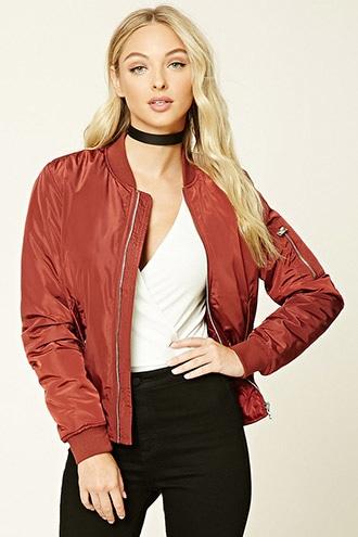 Forever21 Women's Rust Padded Bomber Jacket