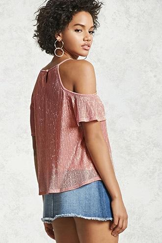 Forever21 Metallic Open-shoulder Top