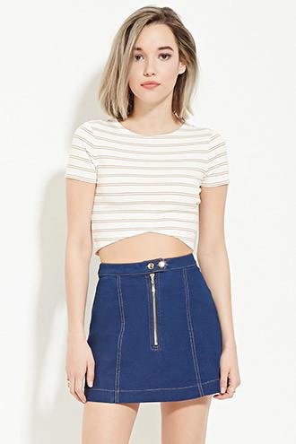 Forever21 Women's  Cream & Mustard Curved-hem Crop Top