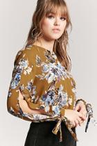 Forever21 Floral Tie-sleeve Top