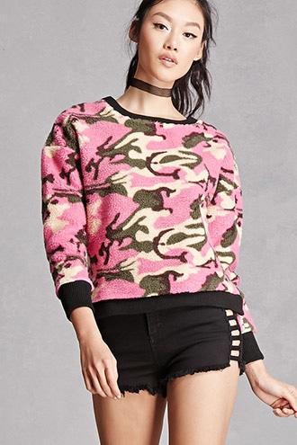 Forever21 Fuzzy Fleece Camo Sweater