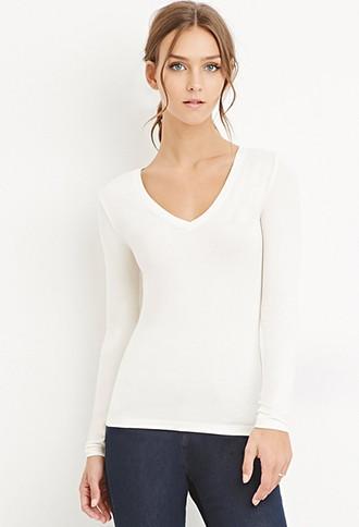 Forever21 Women's  V-neck Top (cream)