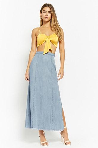 Forever21 Flared Chambray Maxi Skirt