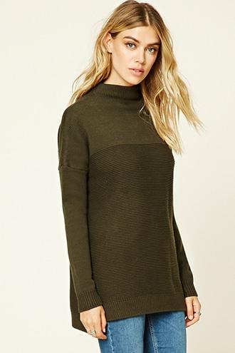 Forever21 Women's  Olive Mock Neck Sweater Tunic