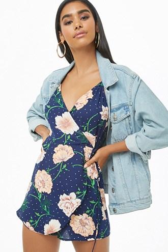 Forever21 Floral Print Polka Dot Skort Romper