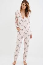 Forever21 Cat Print Plush Pj Jumpsuit