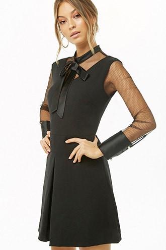 Forever21 Mesh-inset Mock Neck Dress