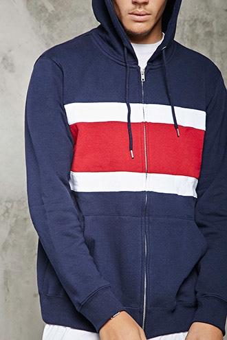 21 Men Men's  Stripe-front Zip Hoodie