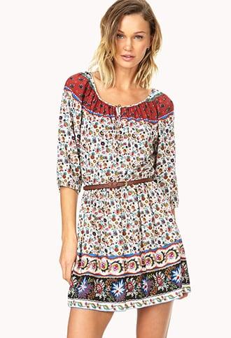 Forever21 Sweet Floral Peasant Dress W/ Belt