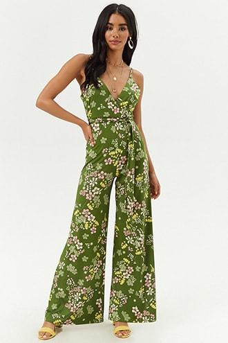 Forever21 Belted Floral Wide-leg Jumpsuit
