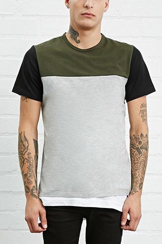 21 Men Men's  Heather Grey & Olive Colorblock Pocket Tee