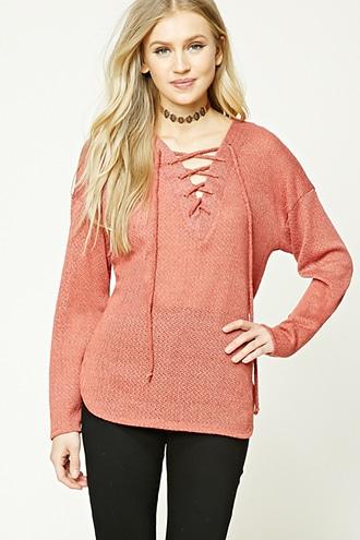 Forever21 Open-knit Lace-up Sweater