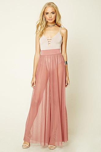 Forever21 Women's  Mauve Sheer Mesh Wide-leg Pants