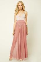 Forever21 Women's  Mauve Sheer Mesh Wide-leg Pants