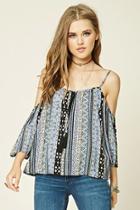 Forever21 Women's  Black & Blue Abstract Off-the-shoulder Top