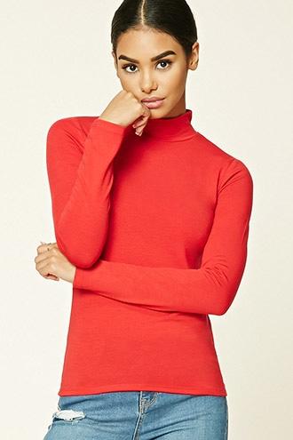 Forever21 Women's  Red Turtleneck Knit Top