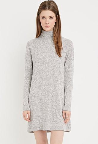 Forever21 Women's Heathered Turtleneck Shift Dress (black/grey)