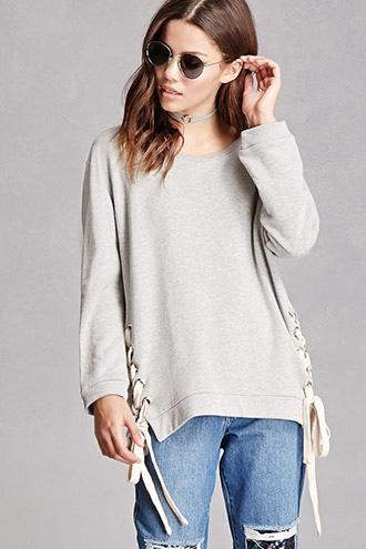 Forever21 Lace-up Boxy Sweatshirt