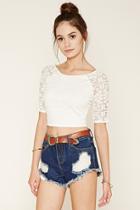 Forever21 Women's  Cream Embroidered Mesh Top