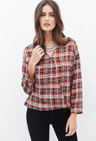 Forever21 Contemporary Plaid Drop-sleeve Surplice Top