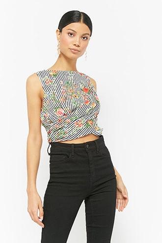 Forever21 Striped Floral Crop Top