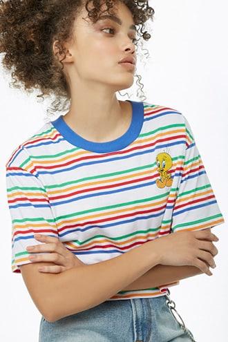 Forever21 Tweety Bird Graphic Striped Crop Top