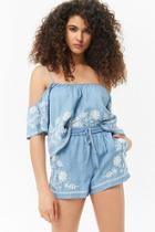 Forever21 Embroidered Chambray Shorts