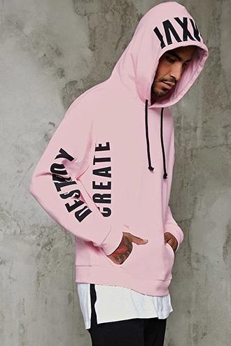 21 Men Men's  Pink & Black Create Destroy Graphic Hoodie