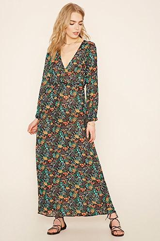 Love21 Women's  Black & Green Contemporary Floral Maxi Dress