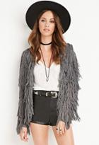 Forever21 Women's  Fringed Open-knit Cardigan (grey)