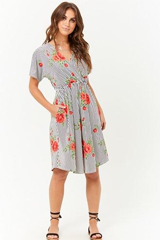 Forever21 Floral Stripe Surplice Dress