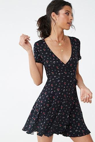 Forever21 Floral Print Ruffled Skater Dress
