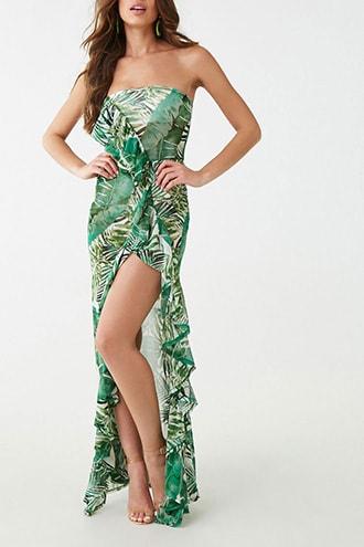 Forever21 Leaf Print Strapless Dress