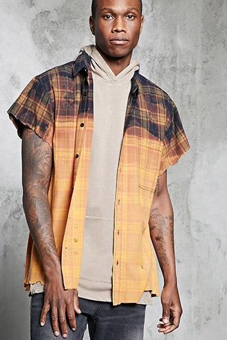Forever21 Dip-dye Flannel Plaid Shirt
