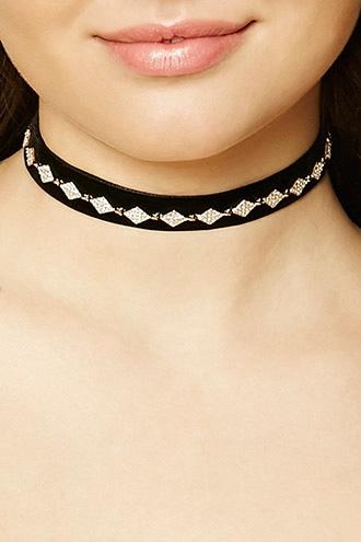 Forever21 Black & Clear Faux Gem Diamond Choker